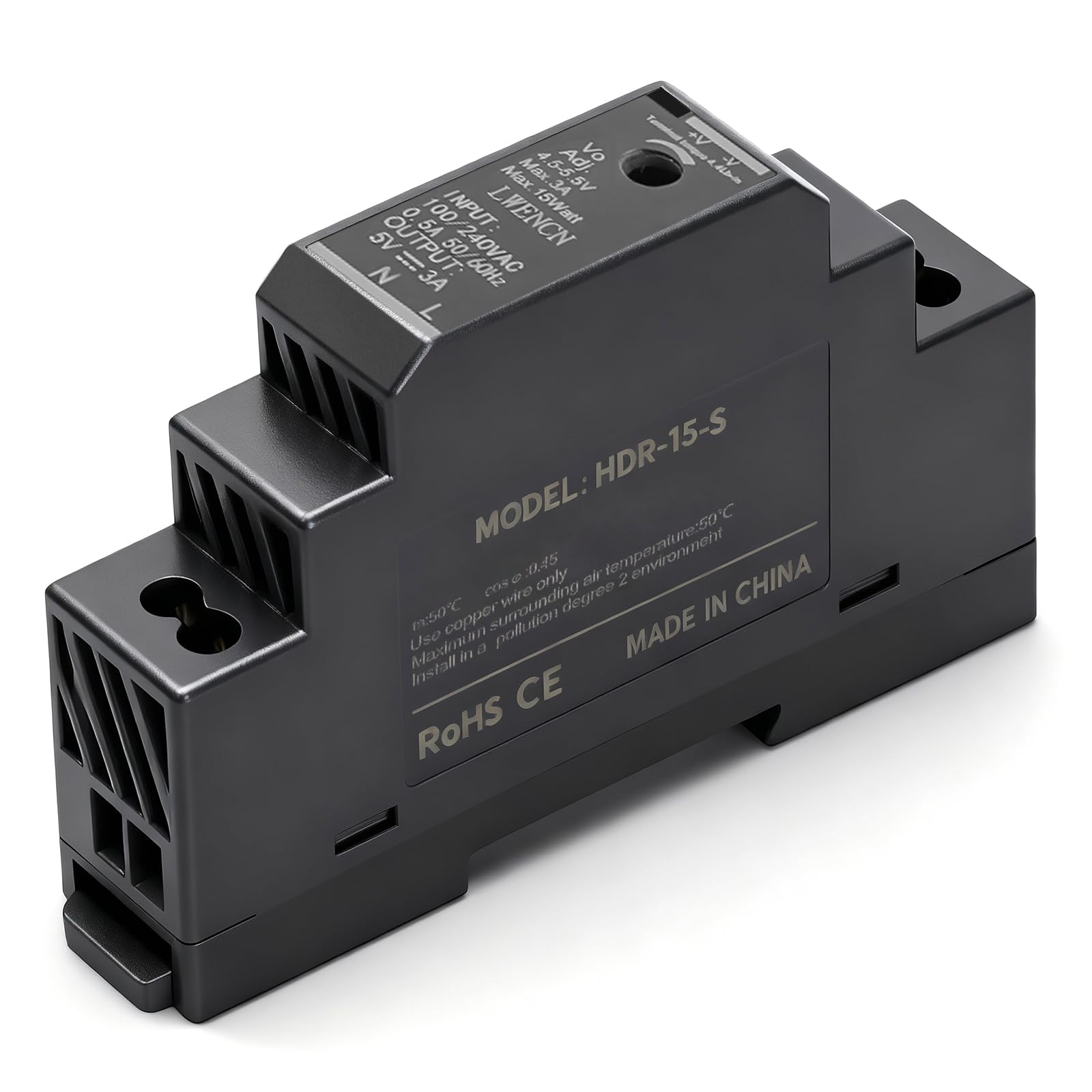 Zasilacz na szynę montażową 5 V DC 3 A 15 W – zasilanie na szynie DIN 100–240 V AC 50/60 Hz – kompaktowy transformator przemysłowy do automatyki domowej, szafy sterowniczej i oświetlenia LED