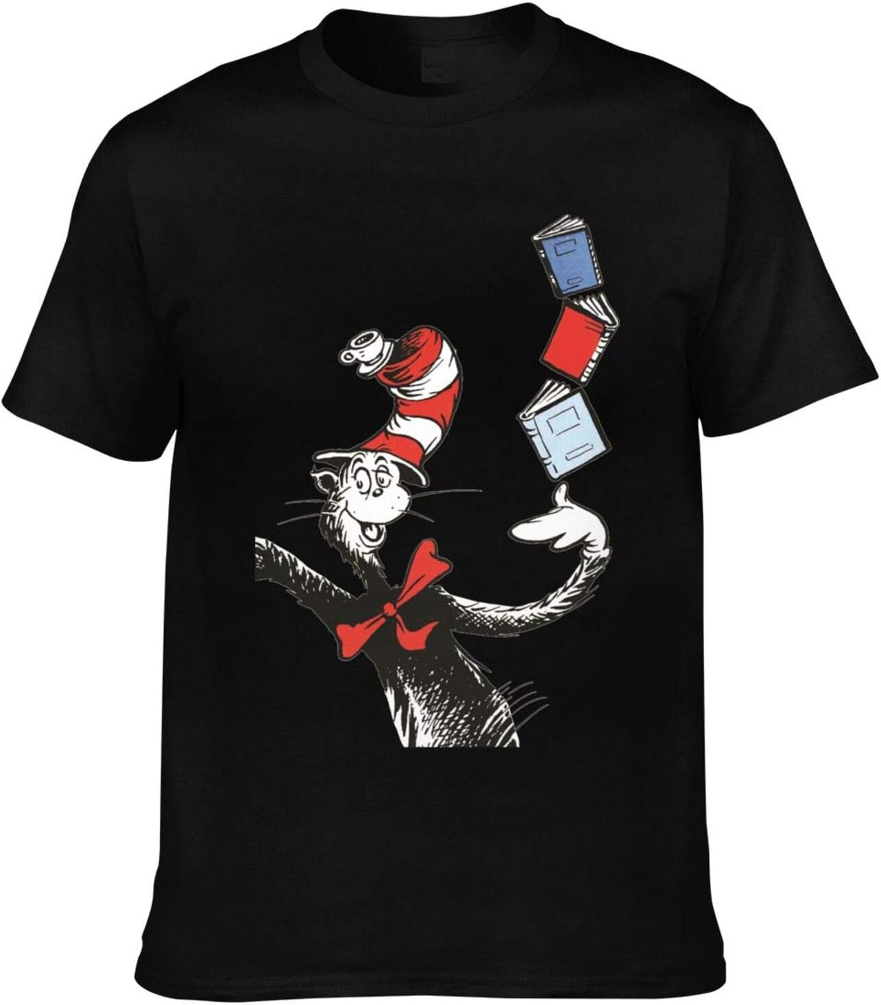 Dr Seuss The Cat in The Hat Men's Shirts, Short-Sleeved T-Shirts, Cotton Round Neck Tees Black