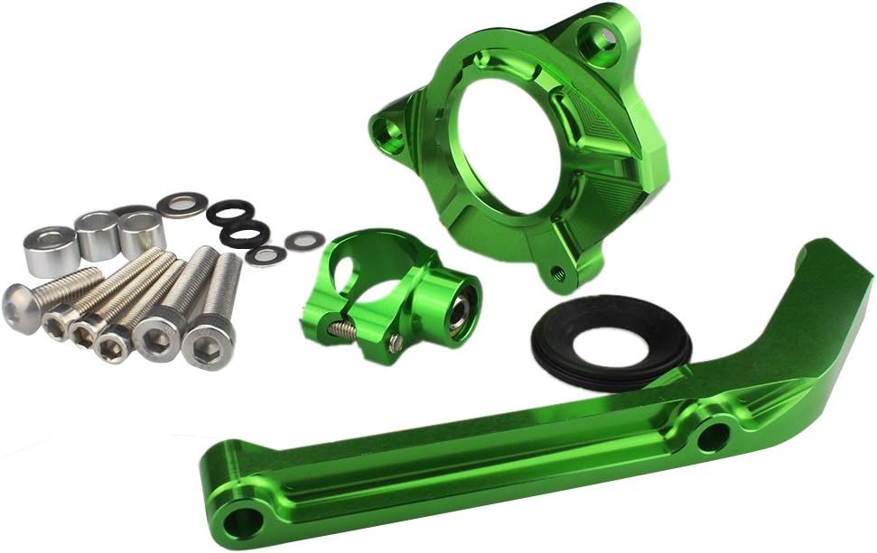 Motorcycle Adjustable Steering Damper Steering Damper Stabilizer Safety Control with Mounting Bracket Kits Fit for Kawasaki Z1000 2014 2015 2016 (Green)