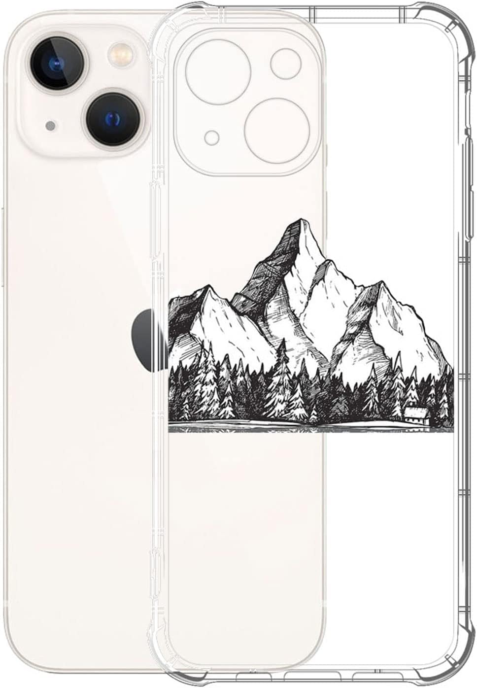 yicomon Compatible with iPhone 14 Case,Clear with Great Mountain Design Shockproof Silicone Bumpers Four Corner Protection for Apple iPhone 14