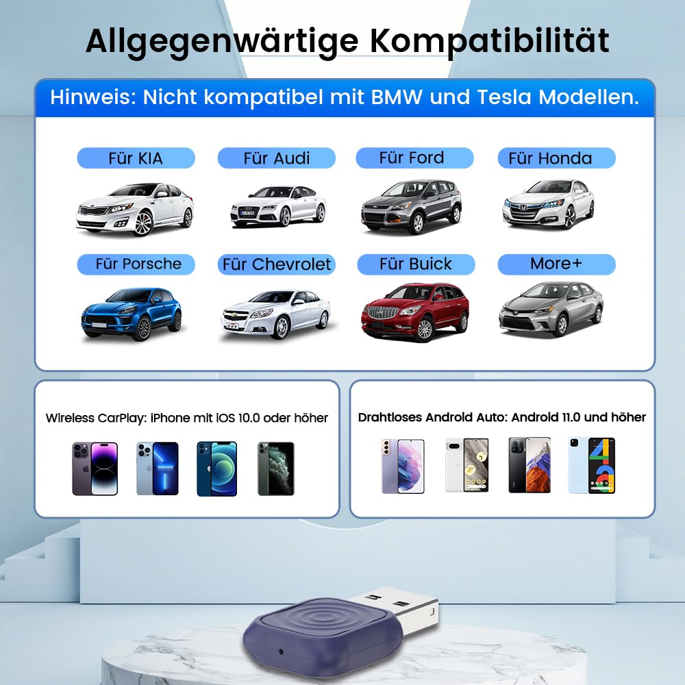 Carlinkit Mini Ultra Adapter für iPhone und AndroidWireless Konvertiert kabelgebundenes zu Wireless CarPlay und Android Auto, Plug-and-Play Setup, kompatibel mit Autos ab