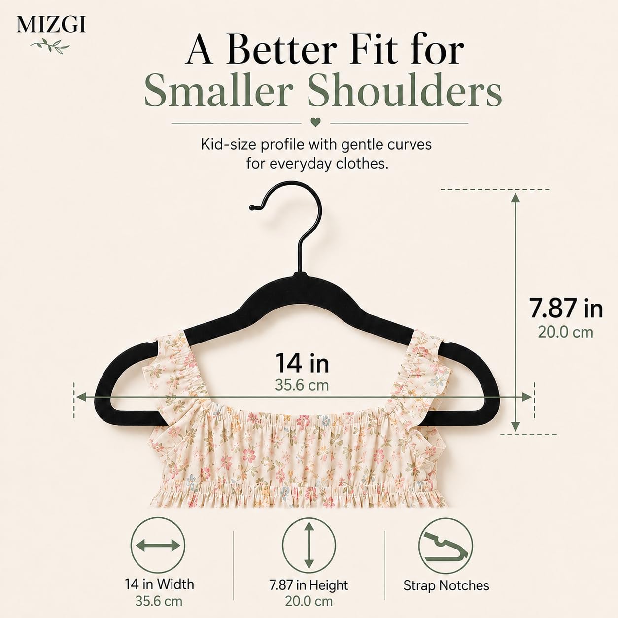 MIZGI - Perchas infantiles de terciopelo, perchas antideslizantes para niños grandes, 35,5 cm, ideales para ropa juvenil o de adolescentes, paquete de 50 unidades, negro y negro