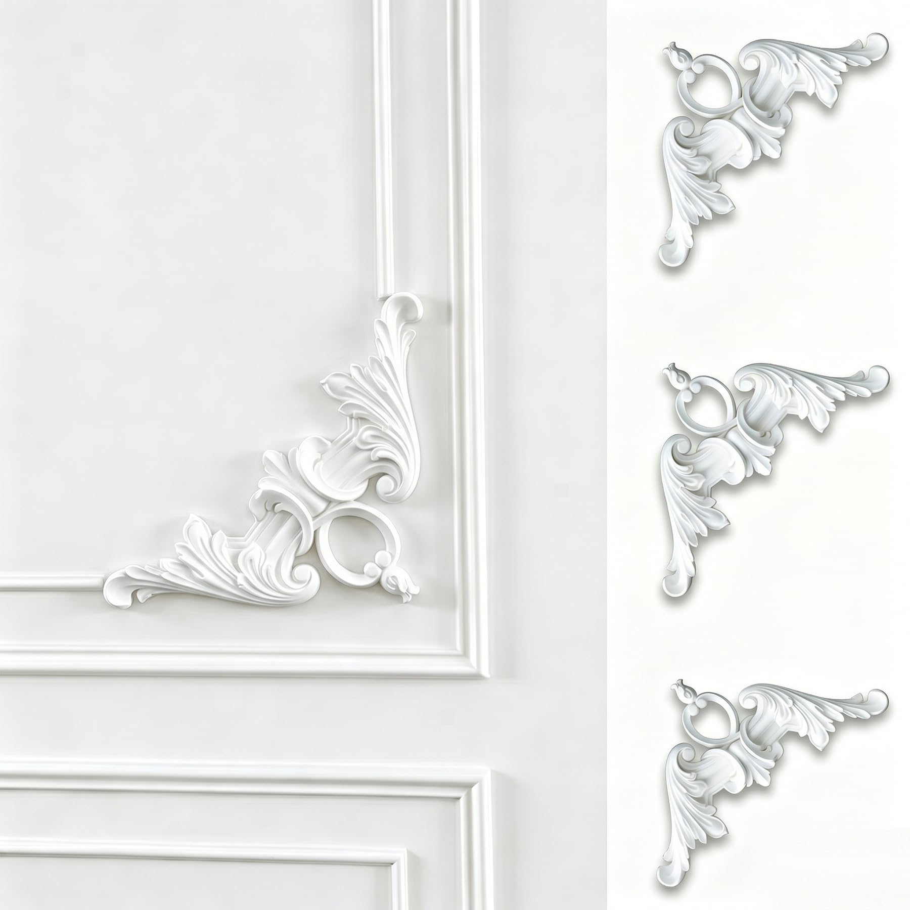 4 PCS Angolari Decorativi per Pareti E Soffitti in PU Modanature Angolari 3D con Decorazioni Floreali Profili Decorativi Verniciabili per Cornici E Angoli Elegante Finitura