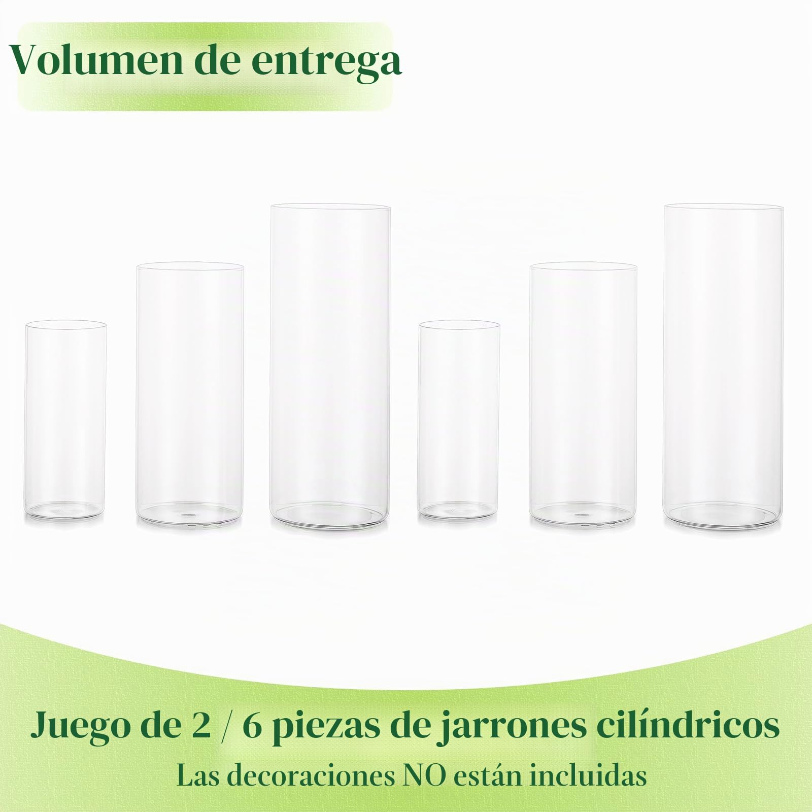 Hewory Jarrones cilíndricos de Vidrio para decoración de Mesa, Juego de 6 jarrones Transparentes para Eventos de Boda centros, portavelas de huracán para Velas flotantes, para Sala de Estar del hogar