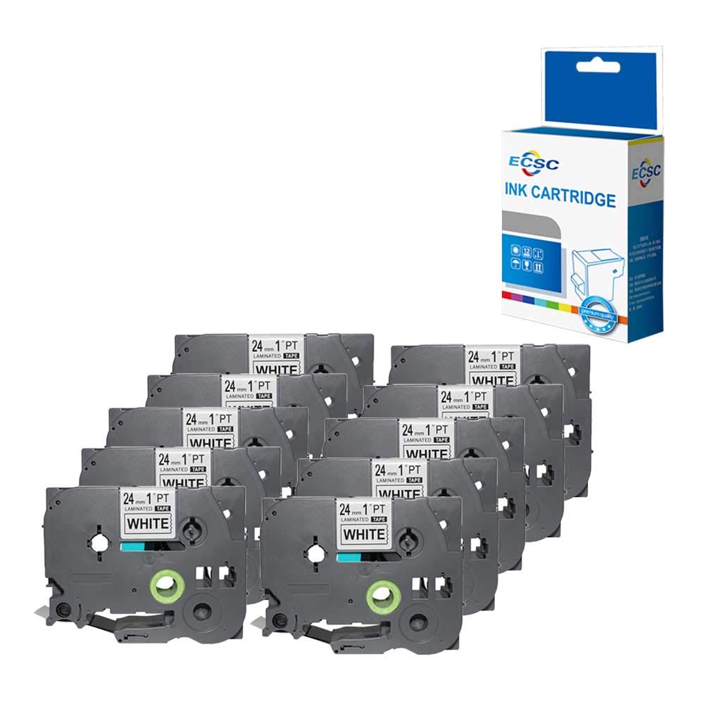 ECSC Compatible Label Cassette Replace For Brother PT-2420PC PT-2430PC PT-2450DX PT-2460 PT-2470 PT-2480 PT-2700VP PT-2730VP PT-3600 PT-550 PT-7500 PT-7600VP TZ251 1" (24mm) (Black on White, 10-Pack)