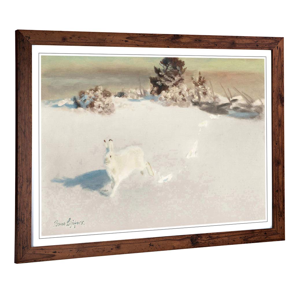 Big Box Art Framed Print of Bruno Liljefors Winter Hare Design | Wall Art Picture | Home Decor for Kitchen, Living, Dining Room, Bedroom, Hallway, Office, Walnut, A2 / 24.5x18 Inch / 62x45cm