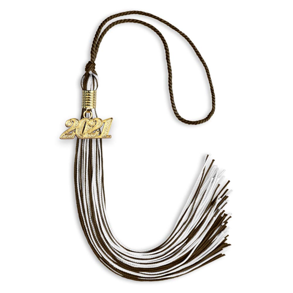 Endea Graduation Mixed Double Color Tassel with Gold Date Drop (Brown/White, 2021)