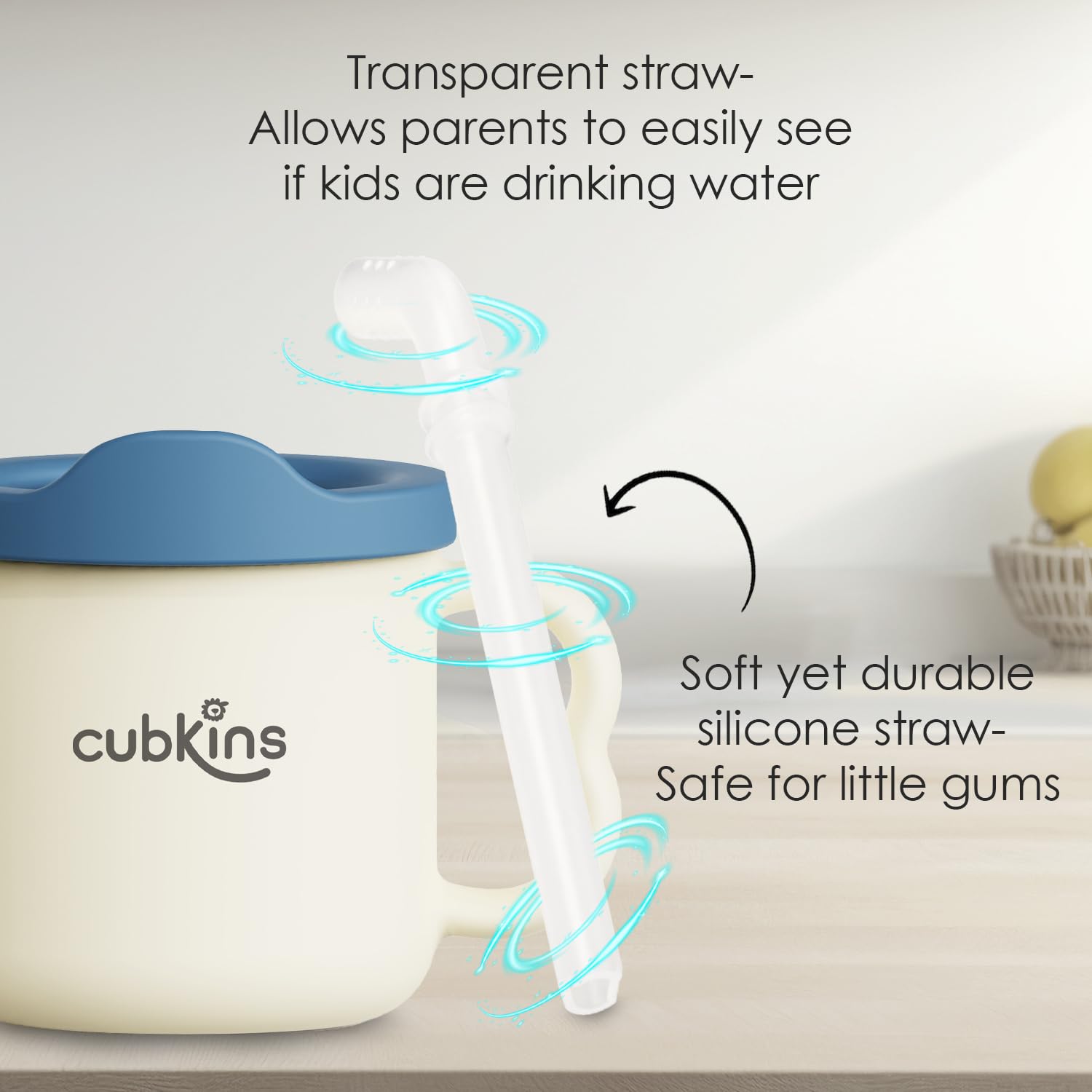 CUBKINS Silicone Sippy Cup with Soft and Durable Straw Training Cup for Babies | Transparent Measuring Level Cup with Lid for Toddler and Kids - Image 5 thumbnail