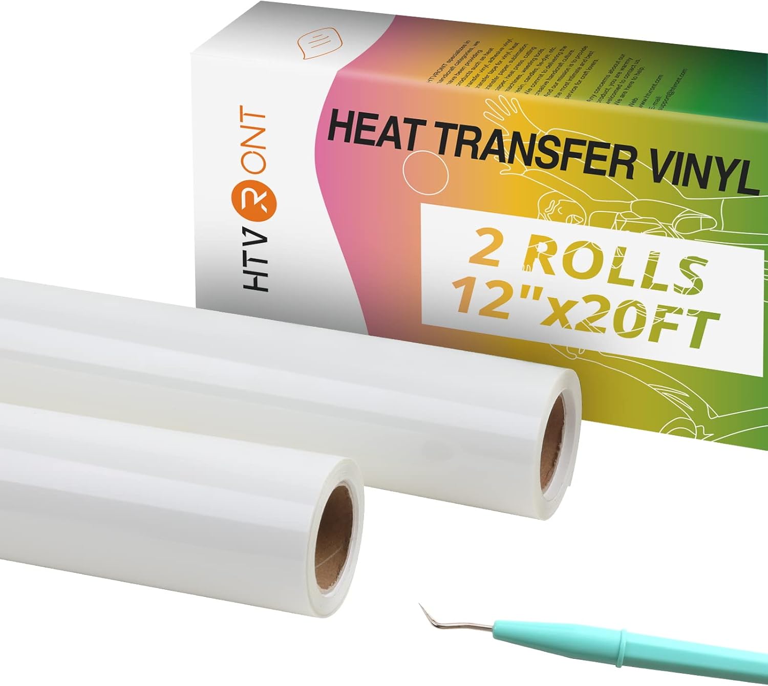HTVRONT Heat Transfer Vinyl Rolls - 2 Rolls 12" x 20ft White Iron on Vinyl for Shirts, White HTV for All Cutting Machines - Easy to Cut & Weed for Craft Heat Transfer Design