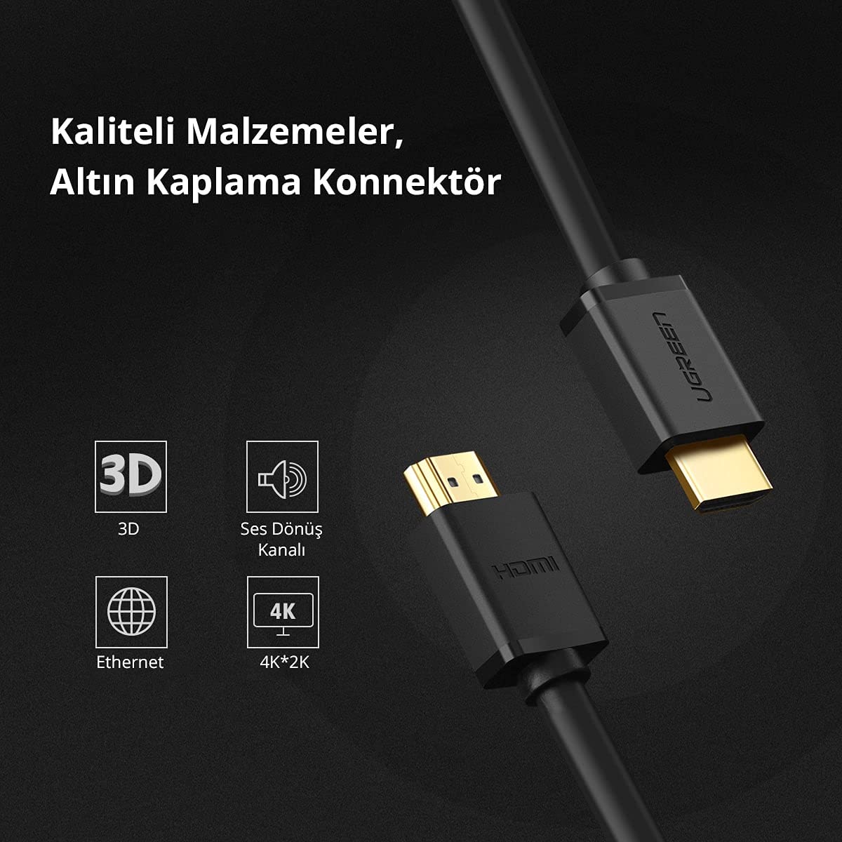 Ugreen UHD 4K Yüksek Hızlı Ethernet ve HDMI Kablosu, 10 Metre