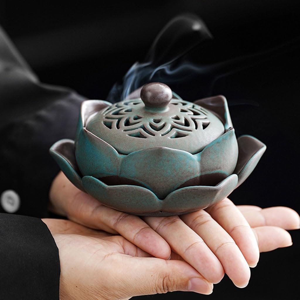 香炉 クリエイティブセラミックロータス香炉ホーム屋内レトロディスク