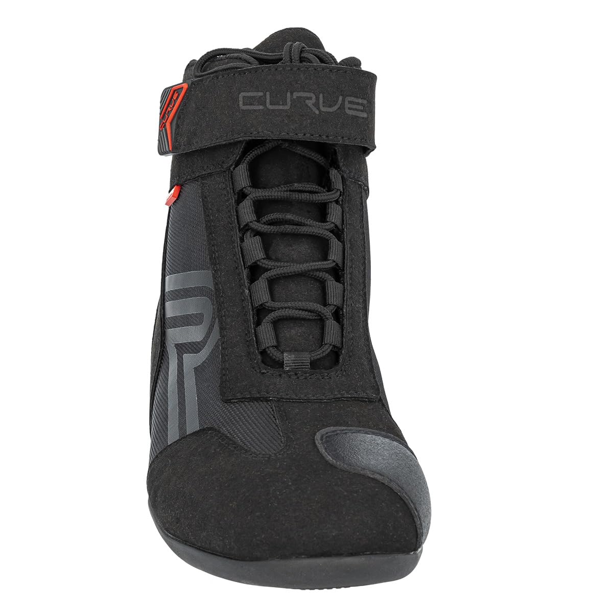 CURVE Botas moto Radium Negro, Micro amara, Protección cambio, tobillo y talón, Cierre autoadherente con cordones, Suela antideslizante, Adultos, Hombre, Mujer, CE
