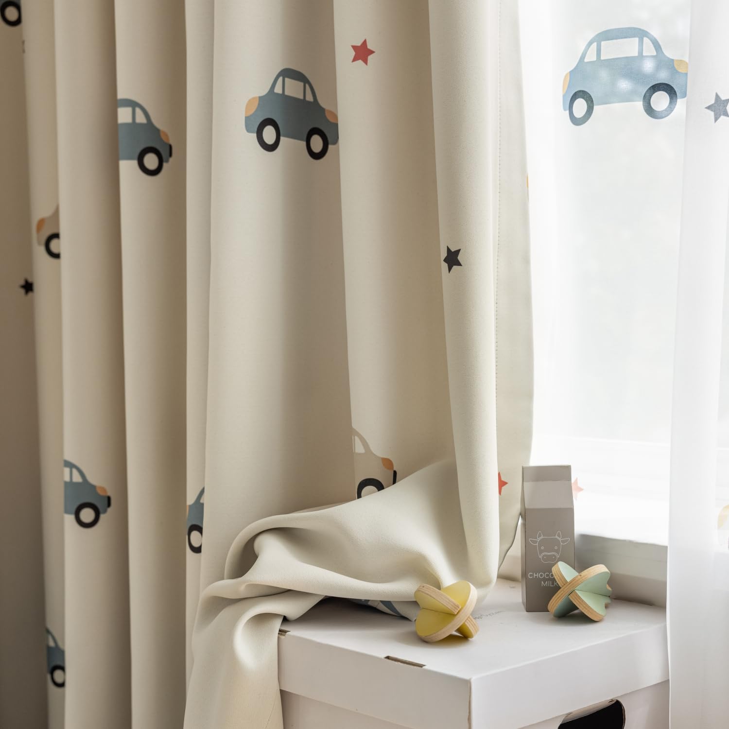 Cartoon Car Printed Blackout Curtains for Kids Room Nursery Privacy Room Darkening Drapes for Childrens Bedroom Living Room Grommet Top Thermal Insulated Window Treatment 1 Panel W52 x L84 Inch