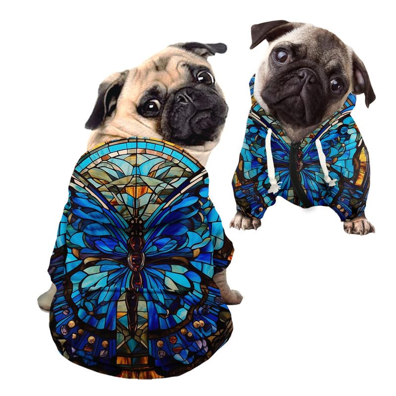 Kuiaobaty Gothic Butterfly Casual Soft Dog Hoodies Comfy Doggy Hooded Sweatshirt, Blue Butterfly Autumn Stretchy Pet Jacket Sweater with Hat — image 1