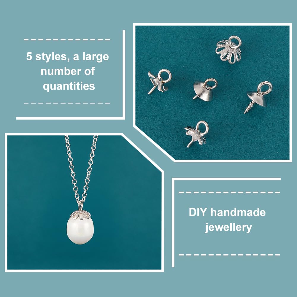 100pcs 201 Stainless Steel Bead Cap Pendant Bails For Globe Glass Cover Pendants Stainless Steel Color 7x10mm Hole 3mm