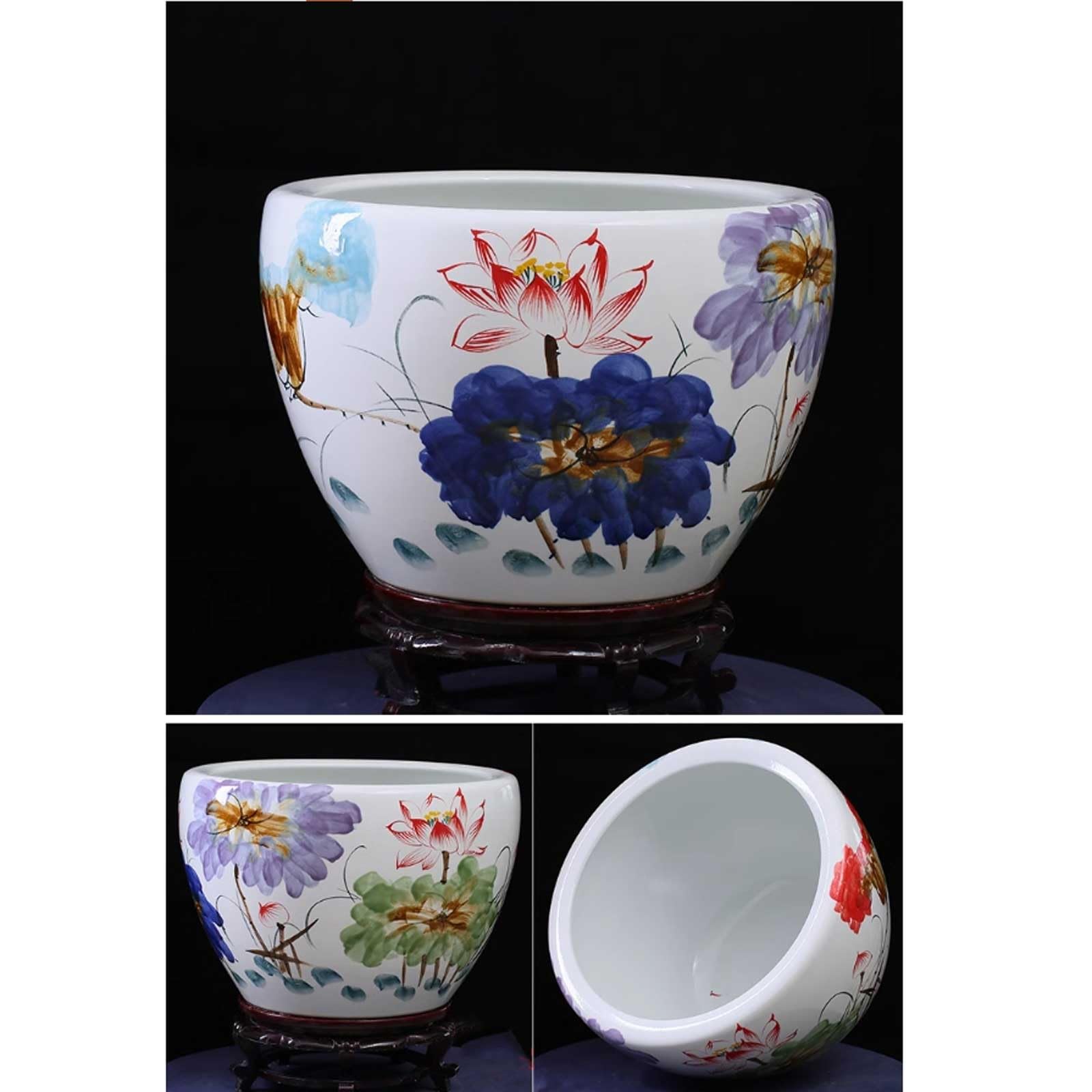Aquarium Aquarium en céramique avec Finition Lotus Blanche Feng Shui(40x40x25cm)