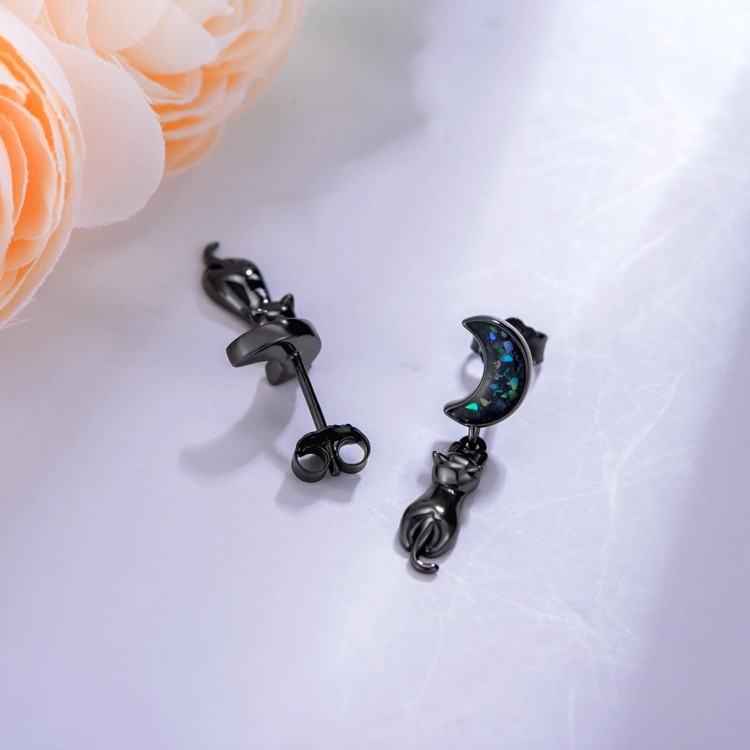 Cat/Bat Earrings for Women 925 Sterling Silver Cat Jewelry Dangle Earrings Gifts - Image 3