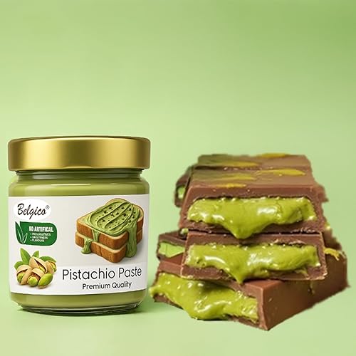 Miniatura 8 de Crema de pistacho (30%) 200g (7oz) - Mantequilla de pistacho endulzada, pasta, untar y salsa para relleno de barra de chocolate Dubai, Kataifi,