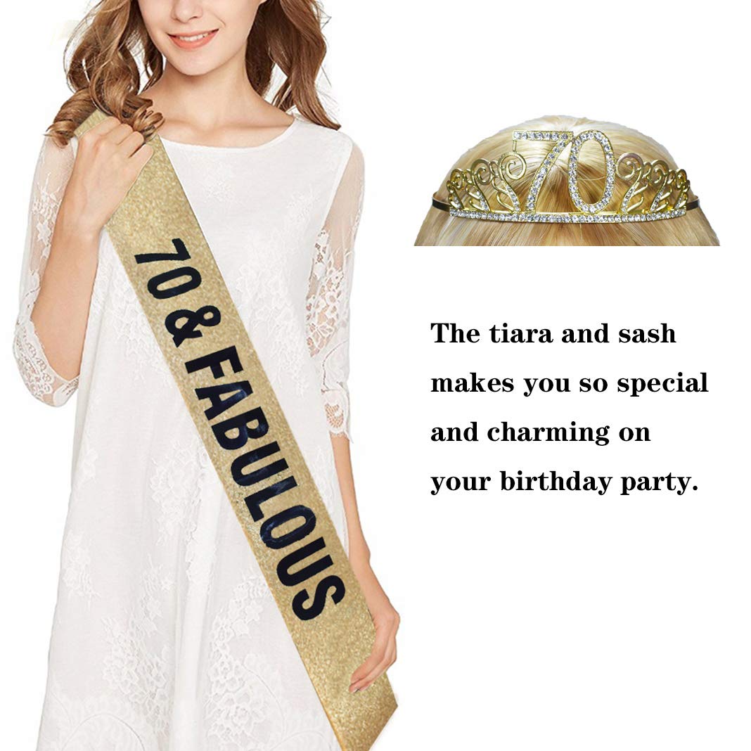 1112 70th Birthday Sash- Gold Sparkle & Real Crystal Rhinestone 70 70 & Fabulous Rhinestone Sash • 70th Birthday Party  main image 4