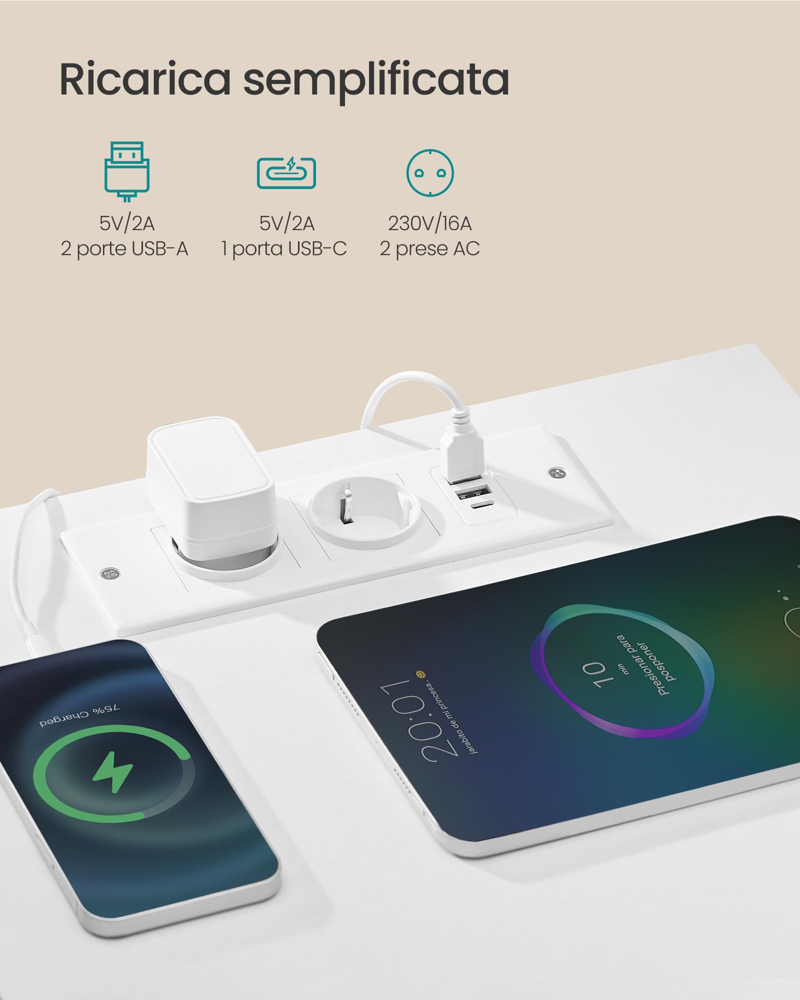 SONGMICS BELLAH Collezione - Comodino con Stazione di Ricarica, Tavolino con LED Regolabile Controllato da APP, 1 Ripiano Aperto e 2 Cassetti, Camera da Letto, Bianco Nuvola e Bianco Neve LGS302WH03