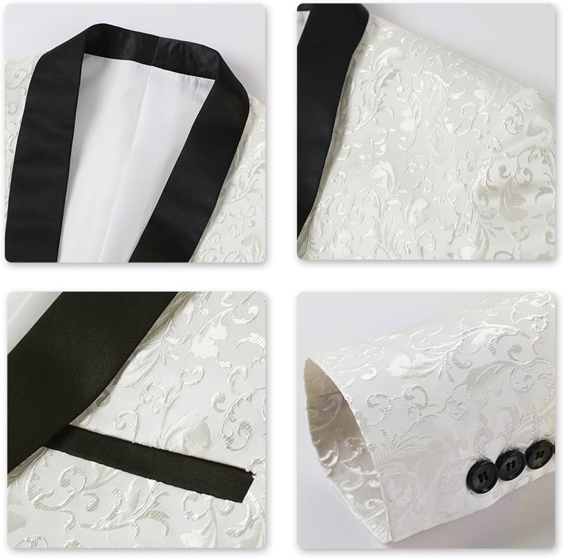 Cloudstyle Mens 2 Piece Floral Jacquard Dress Suit Set 1 Button Print Dinner Jacket Pants - Image 4