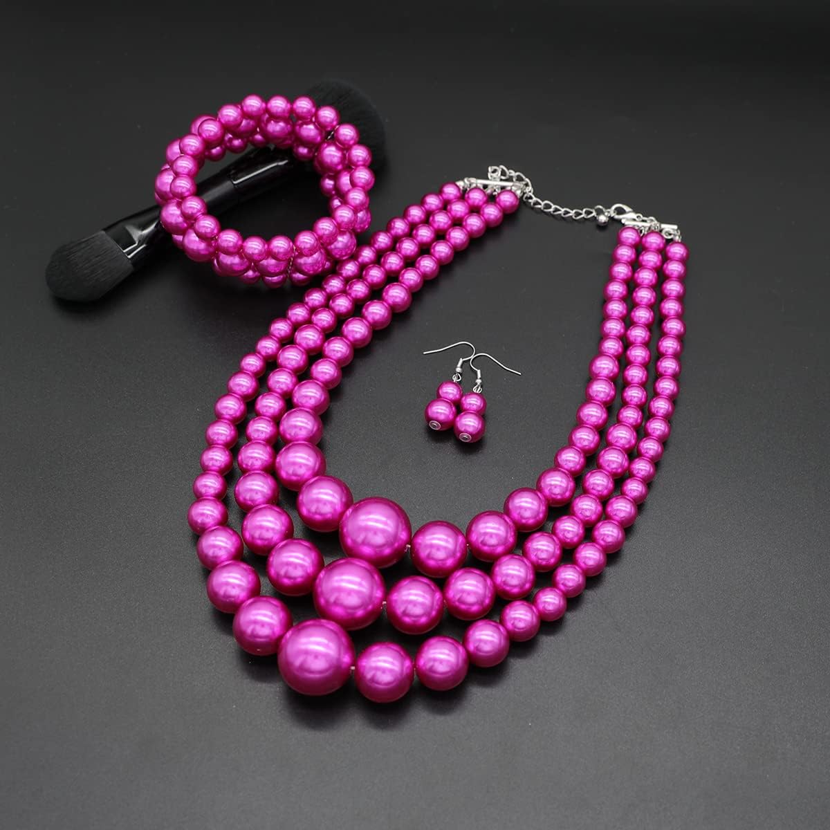 We We Imitation Pearl Necklace for Women Large Chunky Pearl Necklaces Multilayer Pearl Necklace and Earring 1920s Costume Jewelry set - Image 4