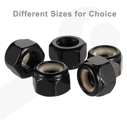 Miniatura 8 de Tuerca de bloqueo hexagonal de nailon 14-20, tuercas de seguridad de acero inoxidable 304 18-8 óxido negro, paquete de 50