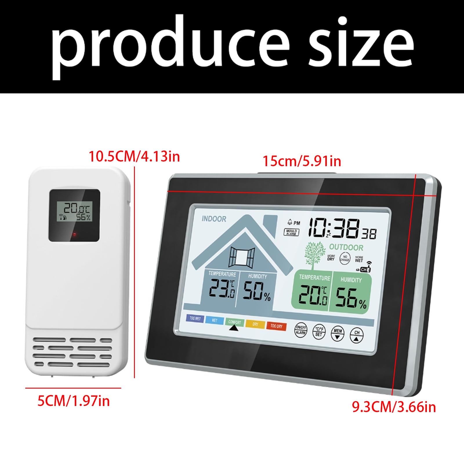 Thermometer, Hygrometer, Wetterstationen für den Innenbereich, Desktop-Wandhalterung, digitales Temperatur-Feuchtigkeitsmessgerät mit Uhr, Luftfeuchtigkeitsmessung, Wetterstationen mit Zeit und Wecker