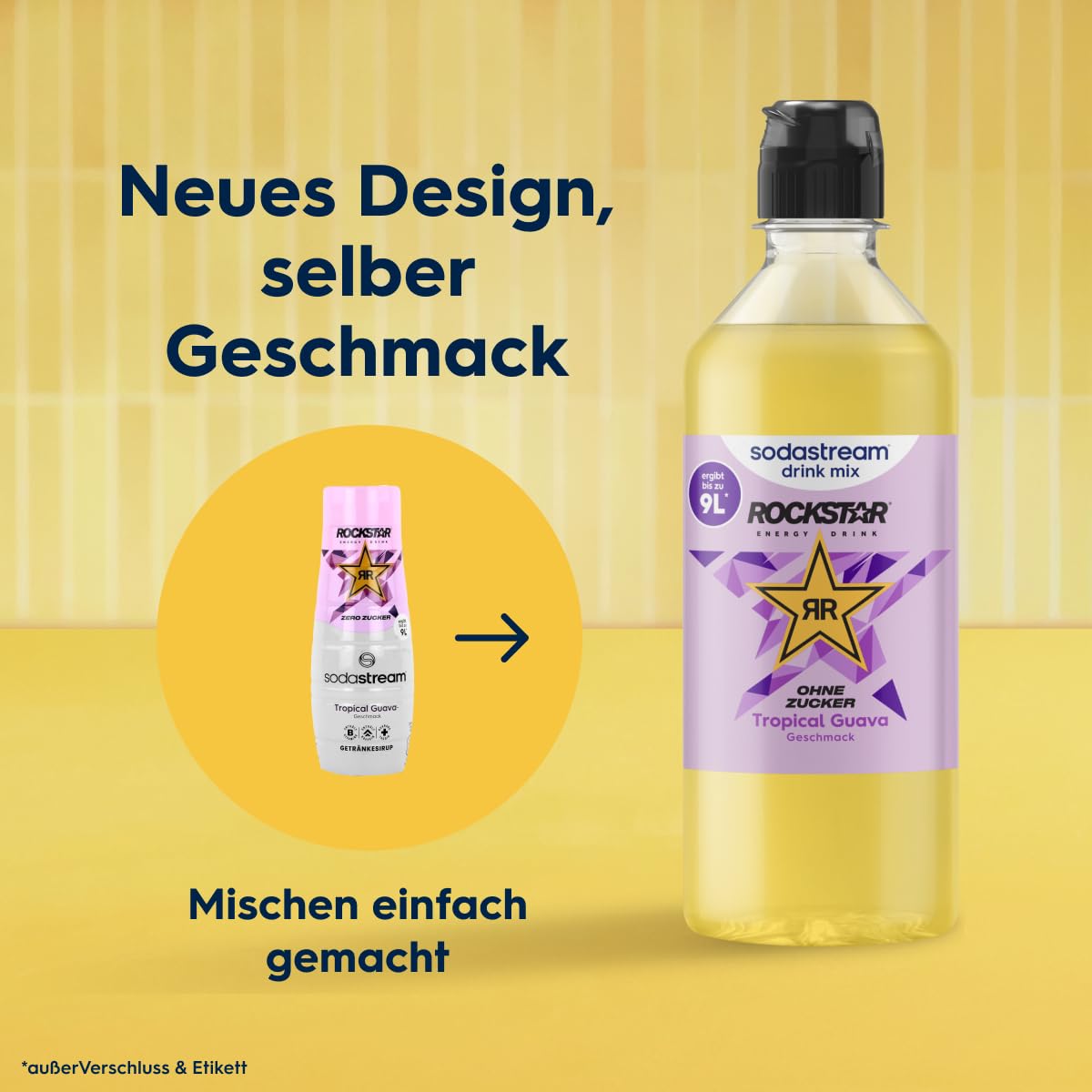 Sodastream drink mix Rockstar Energy Tropical Guava ohne Zucker – zuckerfreier Sirup für gesprudeltes & stilles Wasser, 4er Pack (4 x 440 ml), ergibt bis zu 9L Fertiggetränk