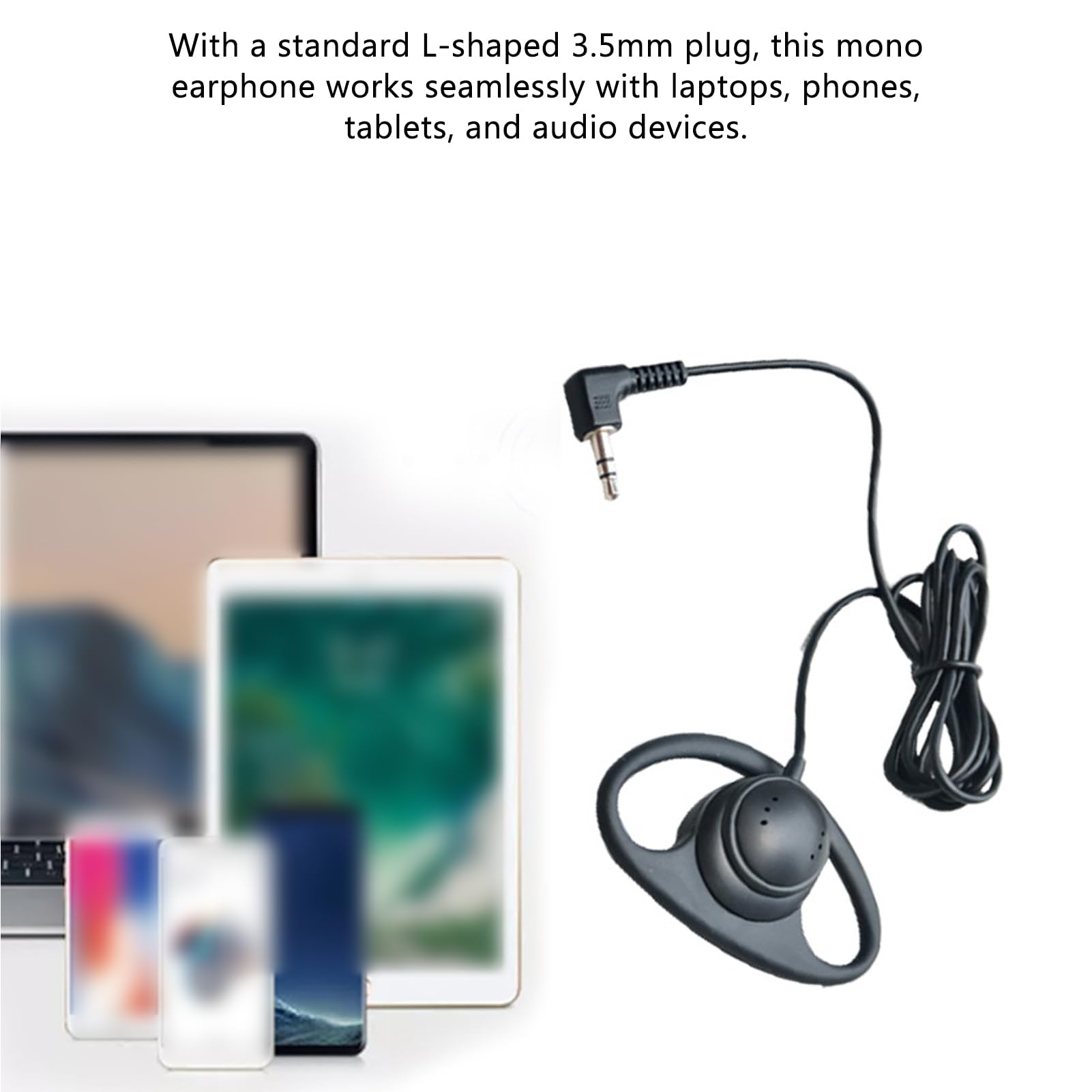 Fockety Cuffia Auricolare a Forma di D, Auricolare Singolo con Jack da 3,5 Mm con Cavo da 41,3 Pollici per Ricevitore del sistemas di Guida Turistica, Tablet, Telefoni (10PCS)