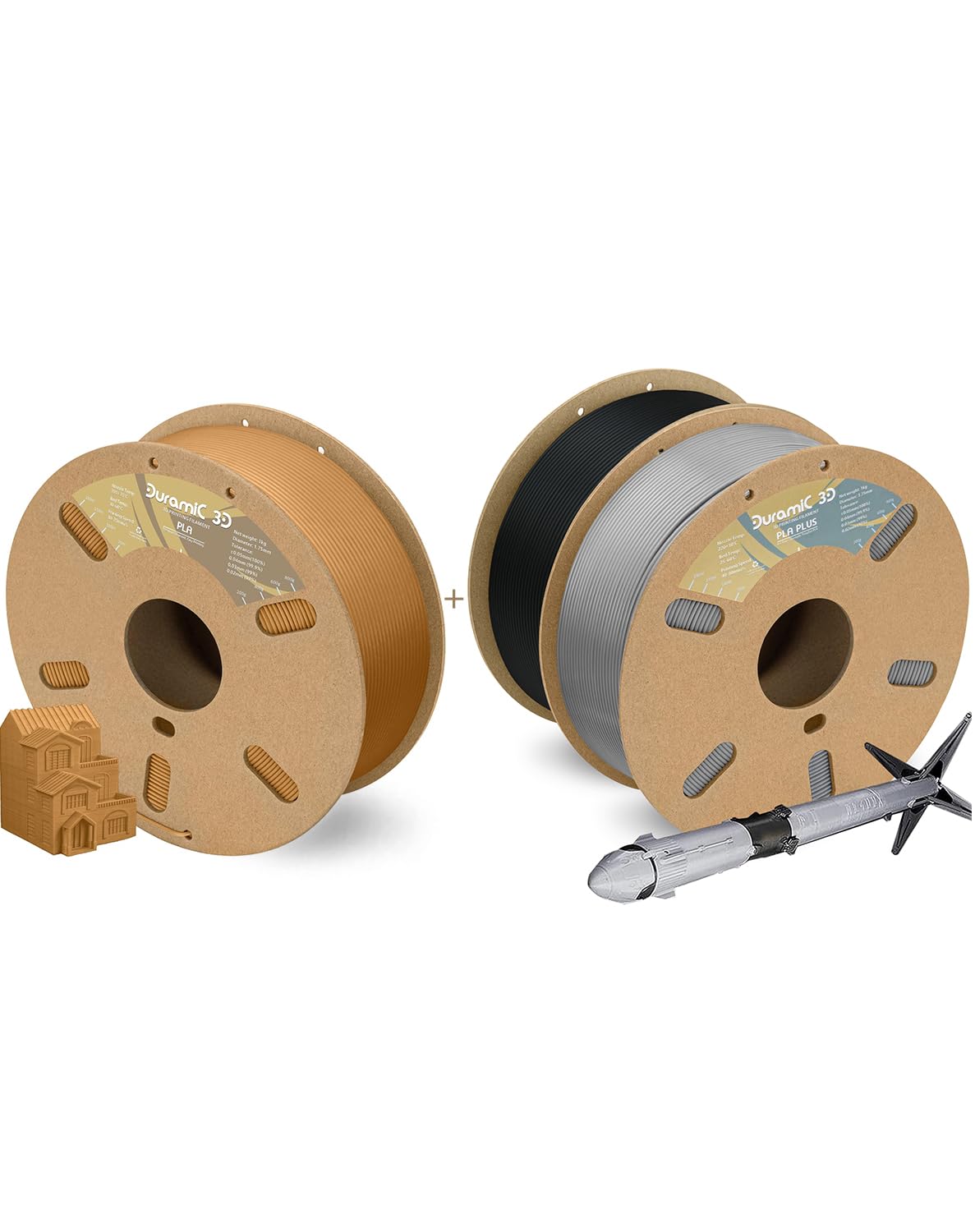 DURAMIC 3D PLA Filament 1.75mm Light Brown 1kg Spool, Jam-Free High Stifness 3D Printing Filament with Cardboard Spool,PLA+ Filament 1.75mm 1Kg Gray
