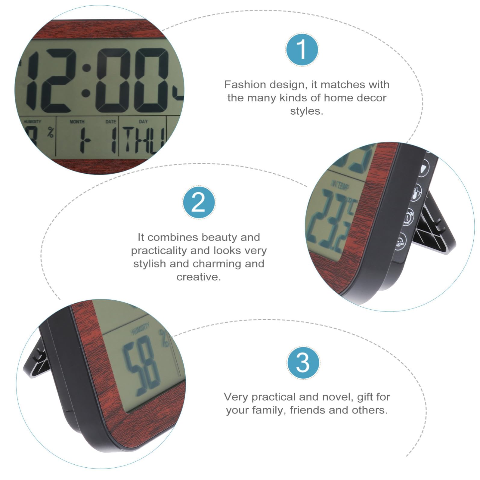 Cabilock Orologio Digitale da Parete Compatto in Plastica Nero | Calendario Autoimpostante, Funzione Silenziosa, per Salotto e Home Decor