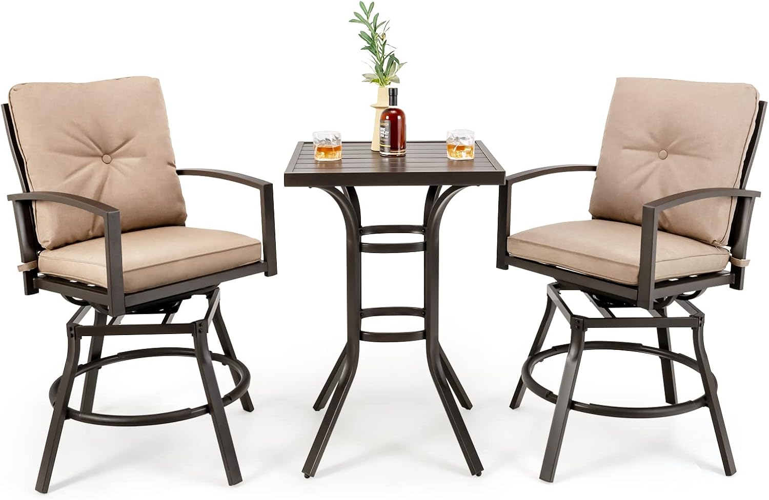 Giantex 3 Piece Patio Bar Set, All Weather Metal Outdoor Furniture Set