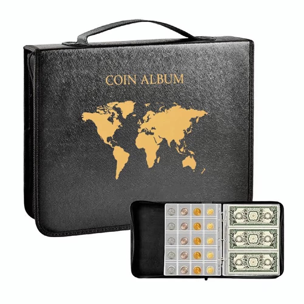 Onchdbfhuu Portable Coin Collection Set 200 Panels Pvc Transparent Loose-Leaf Philatelic Book Album with Zipper Protection