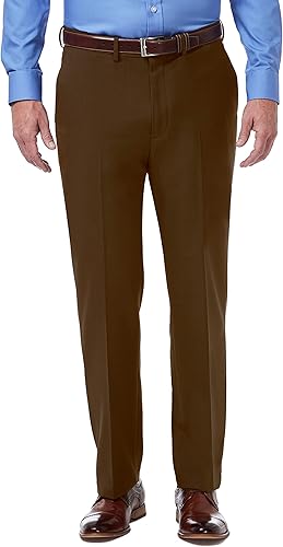 Haggar Men's Premium Comfort Classic Fit Flat Front Expandable Waist Pant, Mocha
