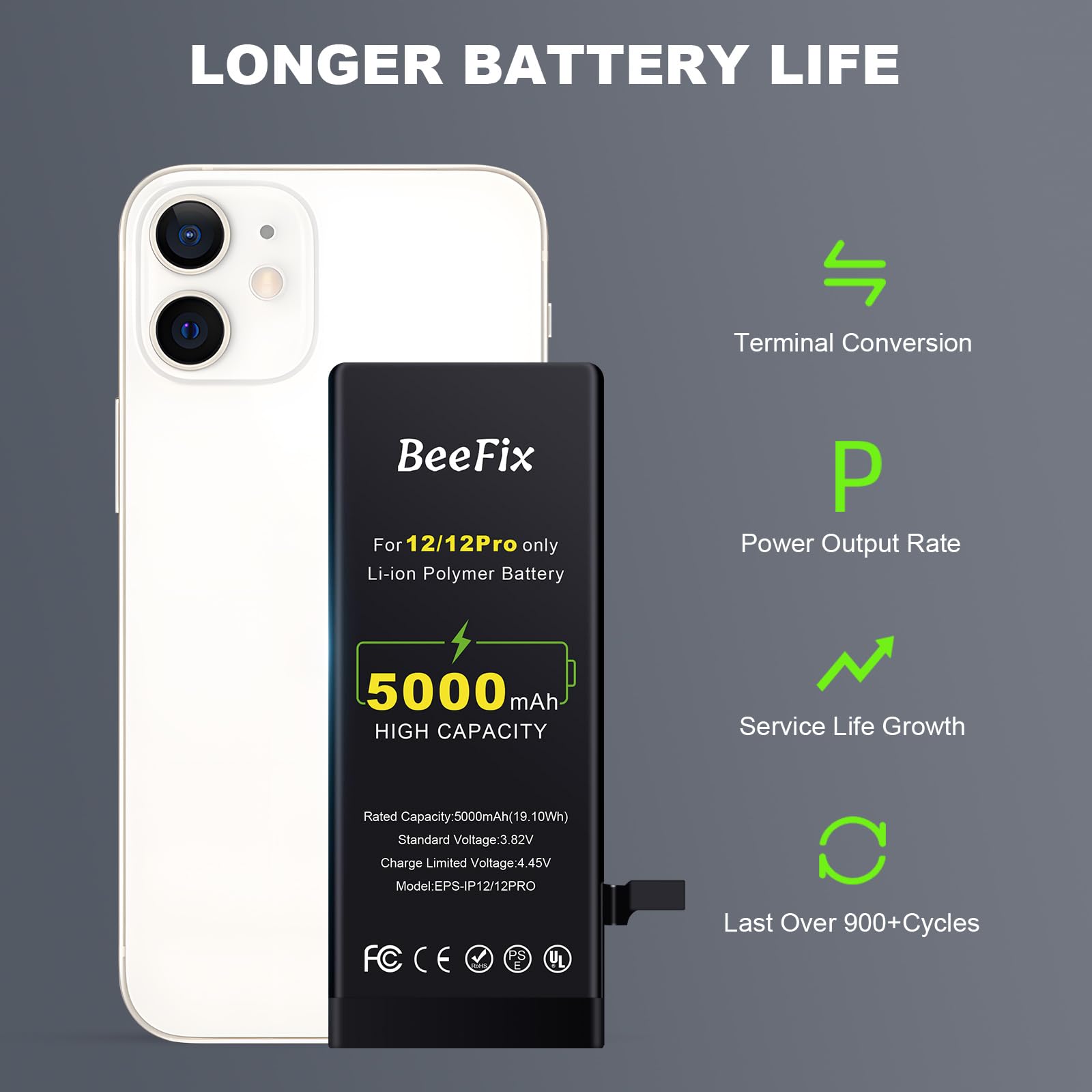 Akku für iPhone 12/12 Pro, 5000 mAh hohe Kapazität mit Reparaturwerkzeugen | hohe Kapazität, intelligenter Chip für längere Laufzeit, Sicherheit, Profi-Werkzeugset inkl.