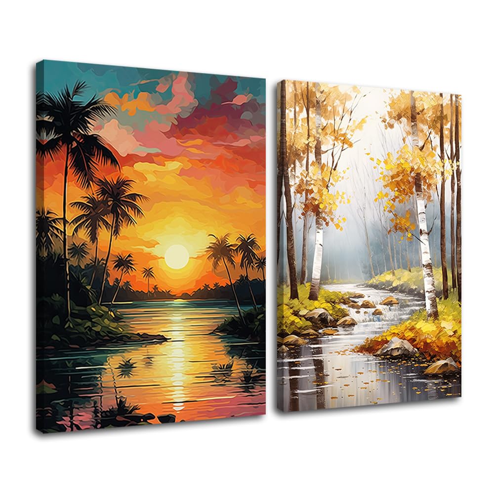 Amazon.com: Canvas Wall Art Sunset Seascape，Tropical Palm Trees