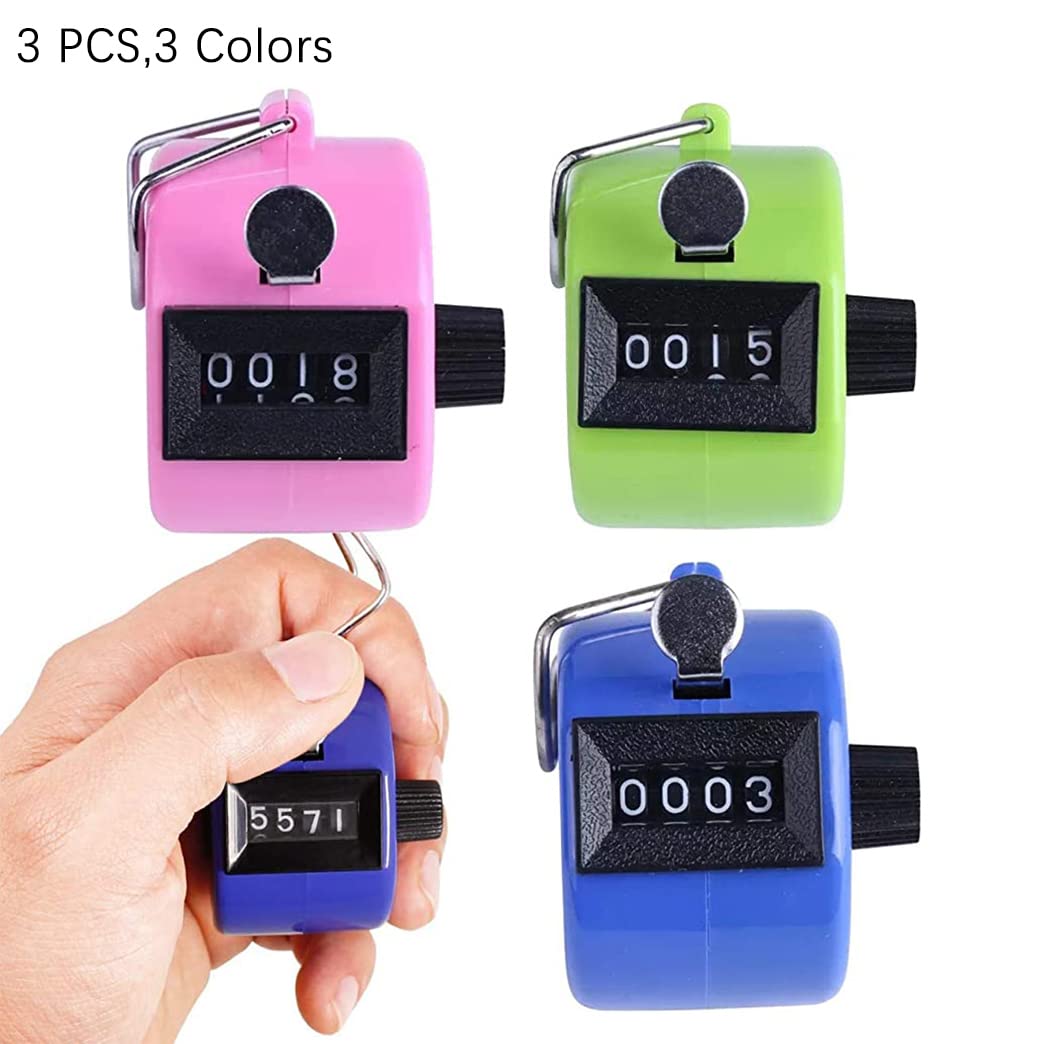 3 pièces Podomètre à clic Manuel, compteurs manuels, Compteur de quantité mécanique en Plastique sans Fonctionnement sur Batterie, pour entraîneur Sportif (Vert + Rose + Bleu)