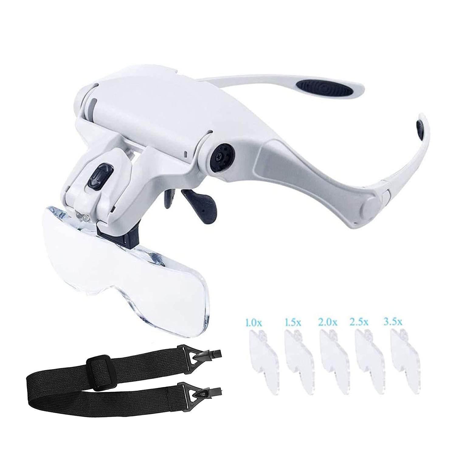 asdchZen Headband Magnifier,Head Mount Magnifier Glasses With 5 Detachable Lenses 2 Loupe Light Headband Magnifying Glass For Reading Electronic Repair