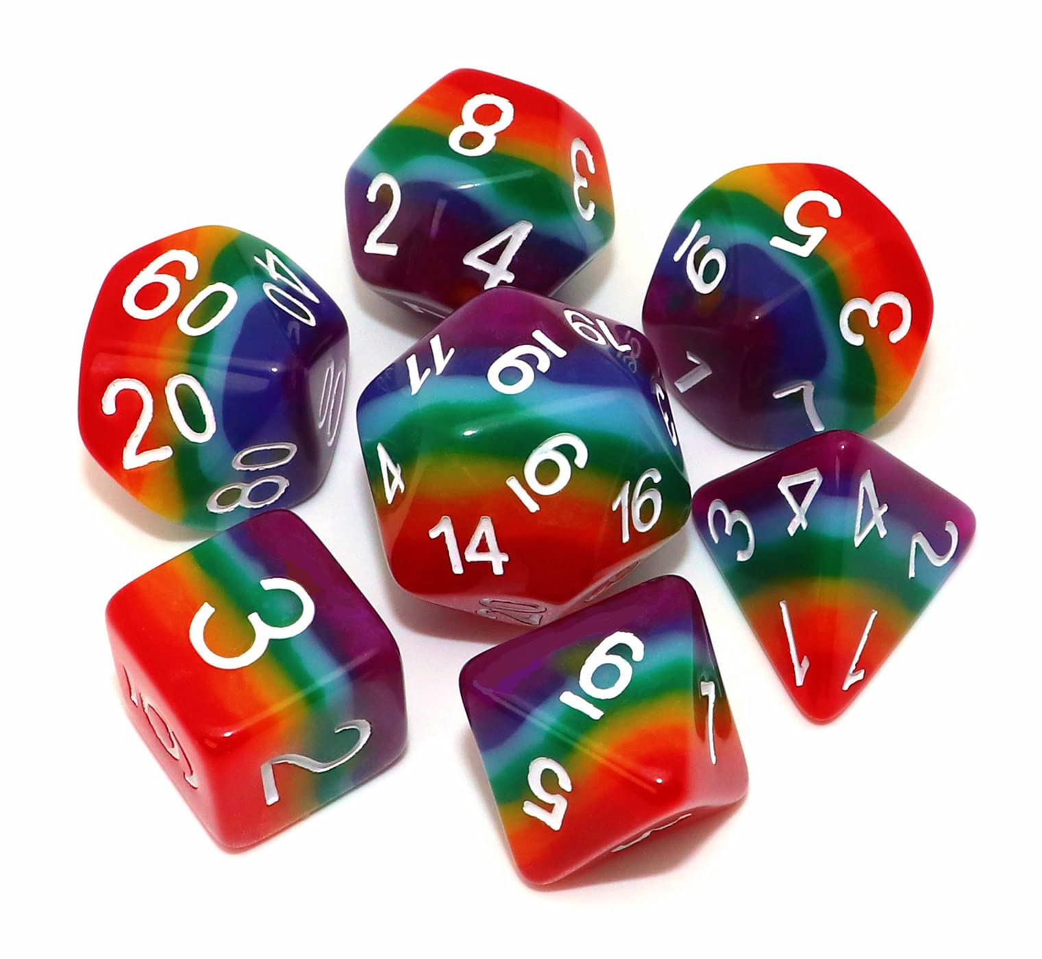 CREEBUY Rainbow DND Dice Set for Dungeon and Dragons D&D RPG Role Playing Games Polyhedral Dice with Bag