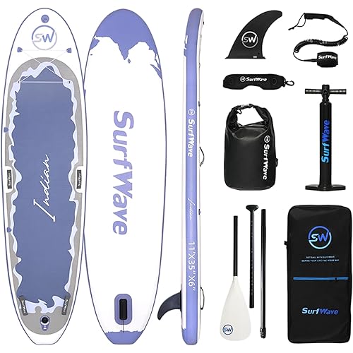 Extra Wide Inflatable Paddle Board,2-in-1 Adjustable Paddle Board for Adults,400lb Capacity Stand Up Stable Inflatable SUP, All Skill Levels,3 Detachable Fins,1 Backpack,Pump & Repair Kit