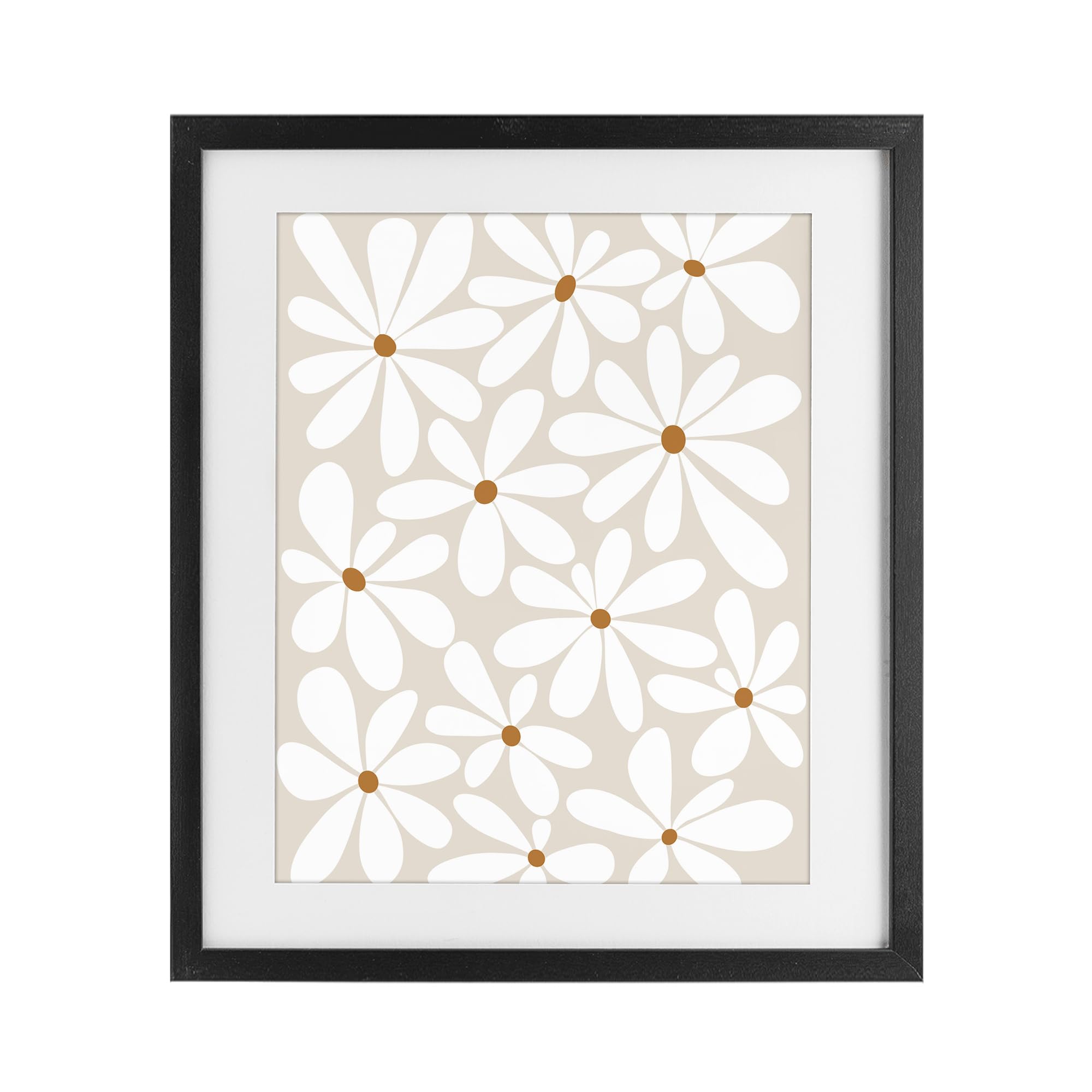 Stupell Industries Midnight Black (Textured) 'Beige & White Daisies', Framed Print Under Glass, Black, 13 X 16 Inches, Easy To Hang And Sturdy, Made In Usa, By Susan Ball