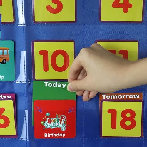 Miniatura 5 de Calendario mensual de bolsillo para aula, mensual y climático, calendario mensual con tarjetas para suministros de aula (azul)