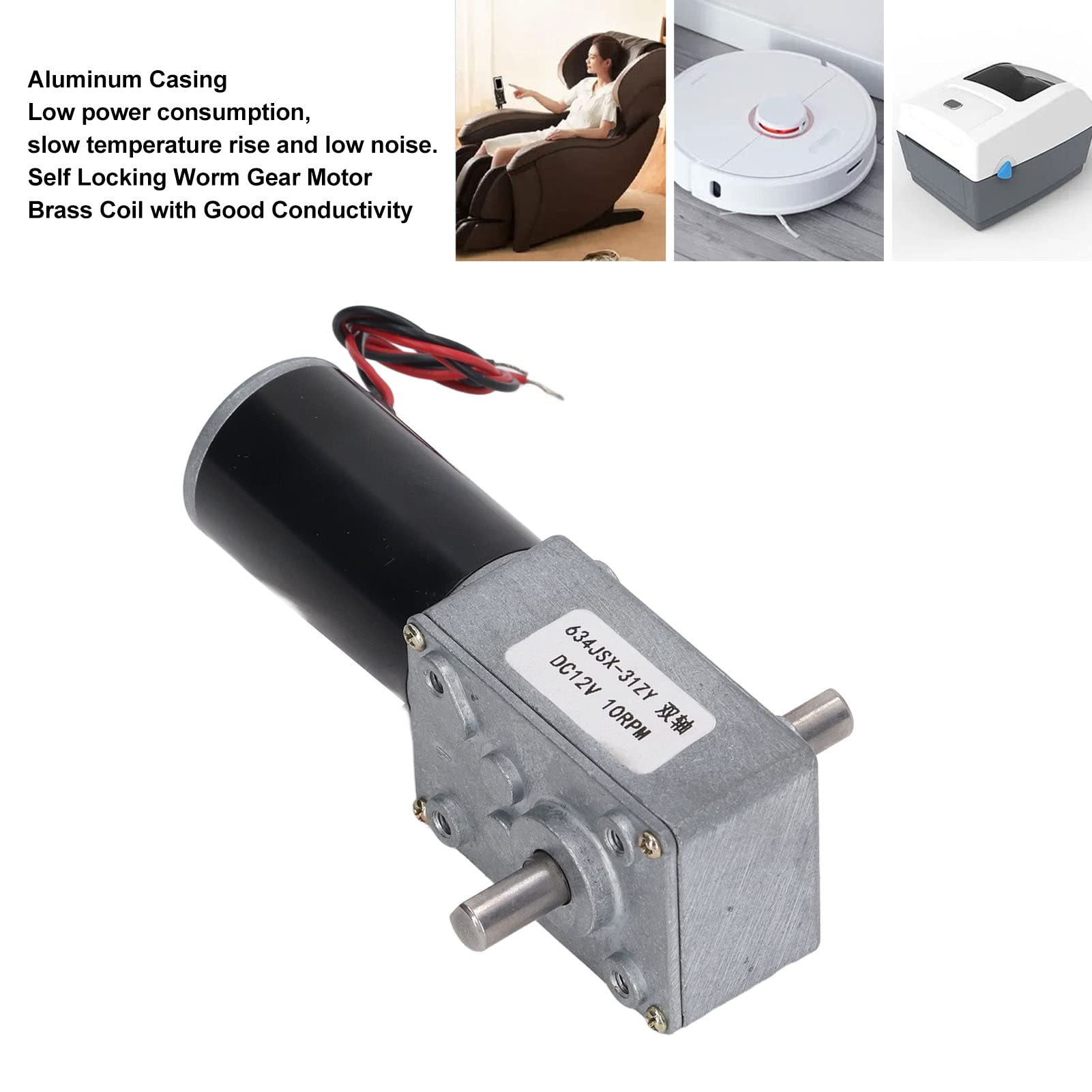 Motor de reducción de corriente continua 12 V CW CCW con doble eje, bobina de latón autobloqueante para automatización (10 rpm)