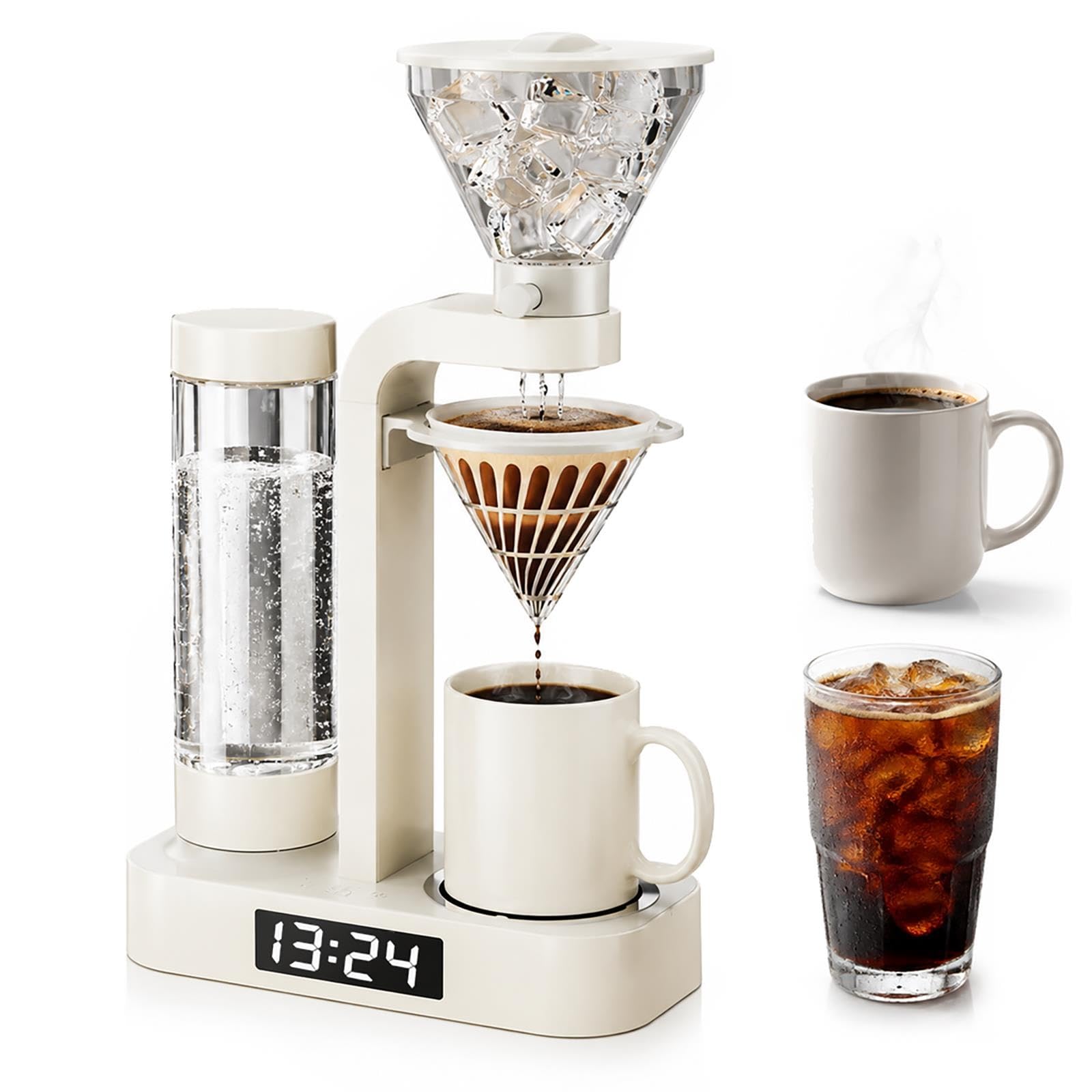 Macchina da caffè automatica 2 in 1 per caffè freddo e caldo con sveglia