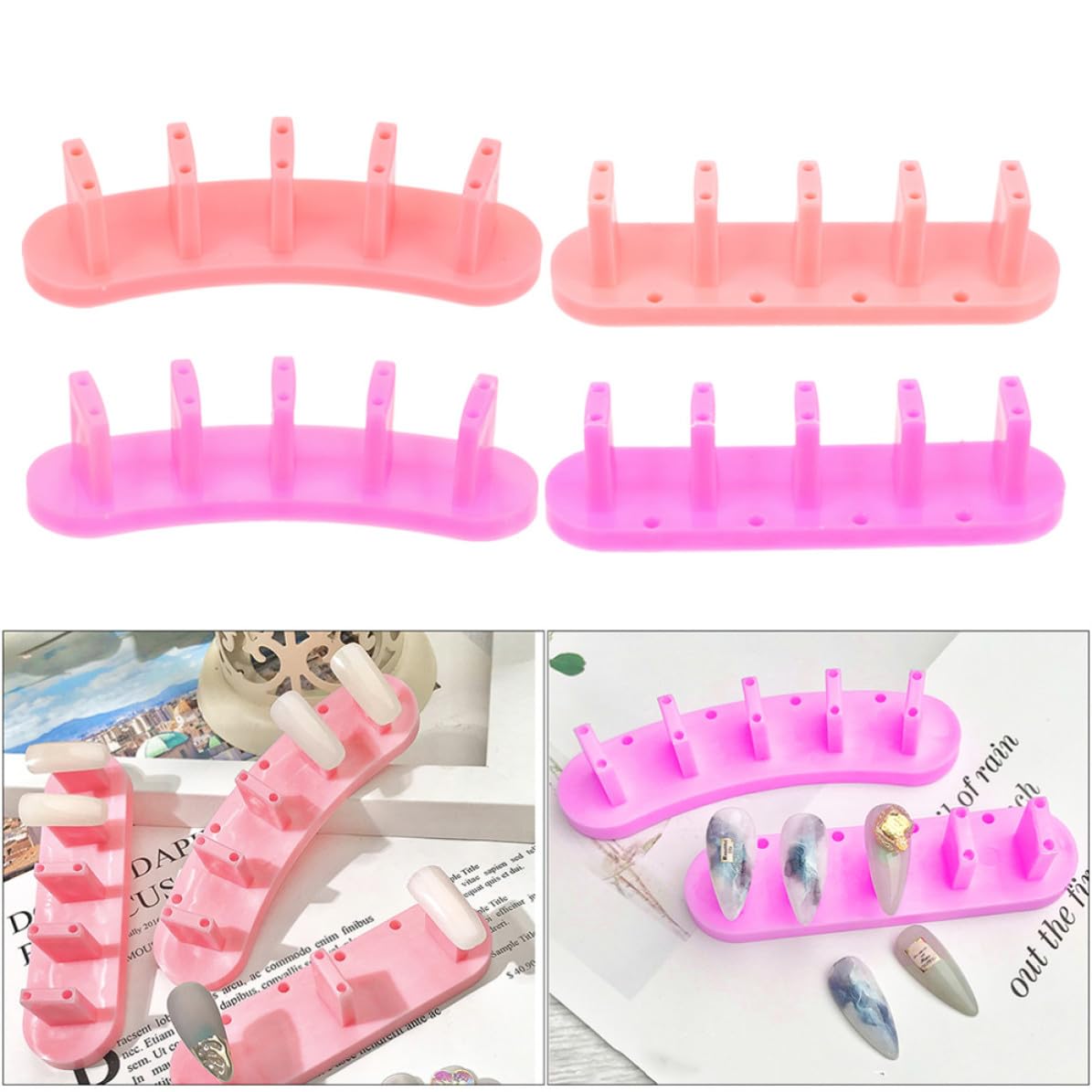 SEWACC 4pcs Nail Tips Shelf Nail Practice Display Stand Made of Sturdy Ps Material Easy to Assemble Suitable for Professional Salon Use and Personal Home Use Random Color