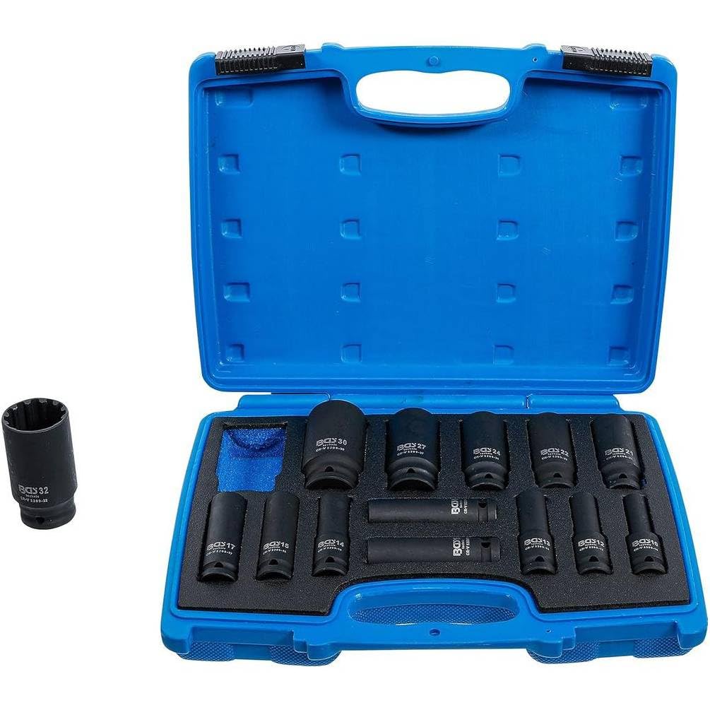 Juego de casquillos de choque Gear Lock 1/2 10-32 mm - 14 piezas - Resistente y práctico, Acero, Pro - D-Work
