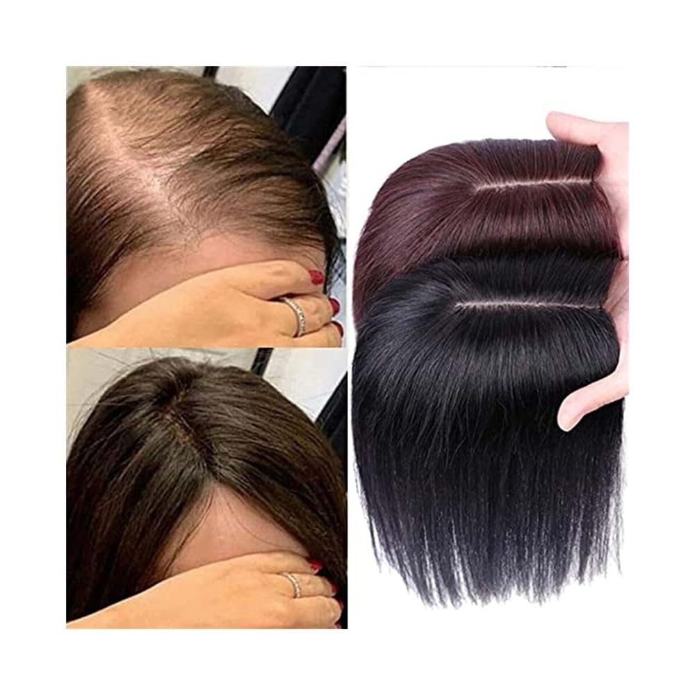 Haartopper für Frauen Echthaar-Topper for Frauen mit dünner werdendem Haar, atmungsaktive Clip-in-Haarteile auf Seidenbasis, 20 cm, glattes Remy-Haar, ohne Pony Echthaar Toupets für Frauen(Schwarz,9x1
