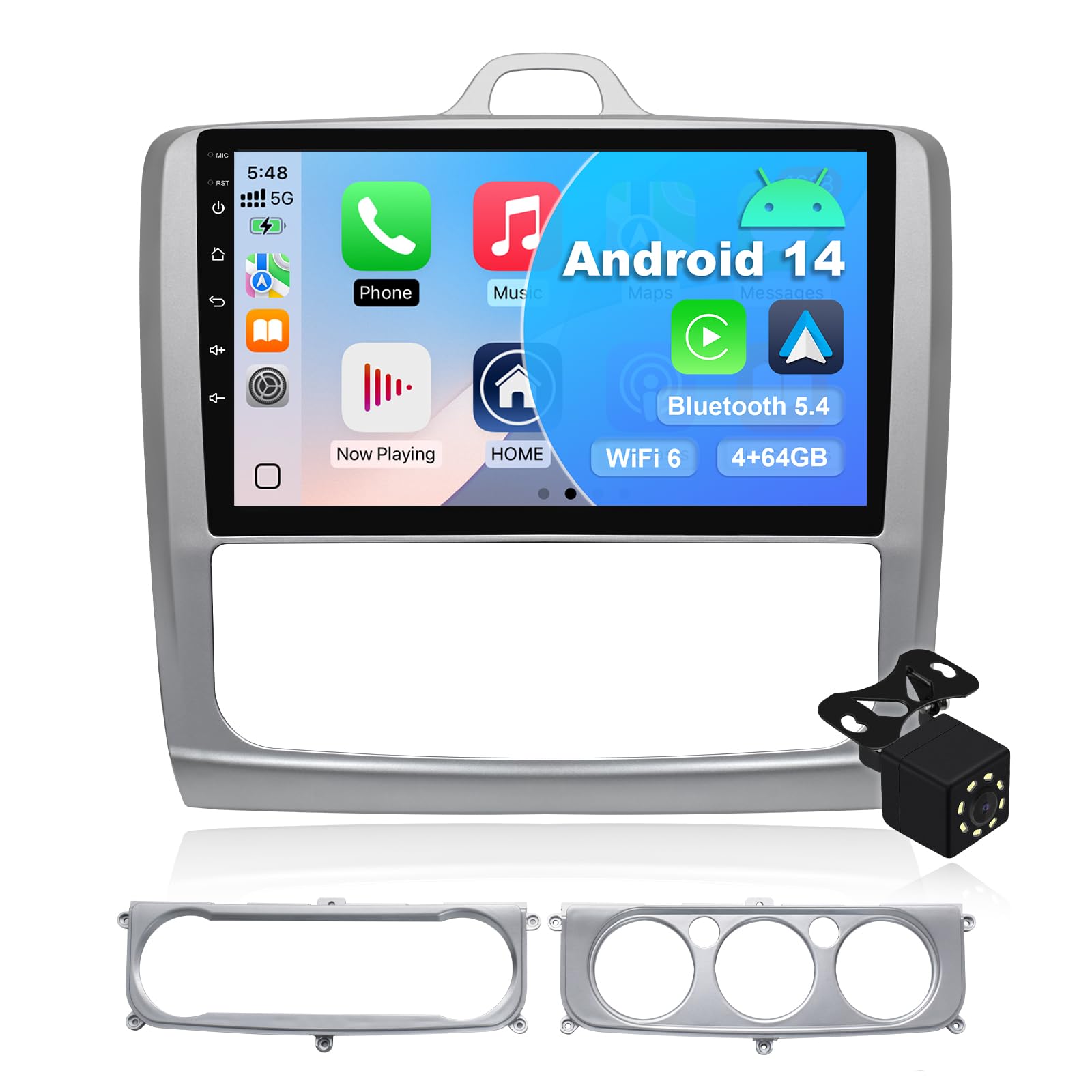 4G 64G Android 14 Car Multimedia Stereo Android Radio para Ford Focus Mk2 Mk3 Exi MT 2 3 2004-2011 Wireless Carplay Android Auto GPS Navigation WiFi Bluetooth SWC + Backup Camera - 1