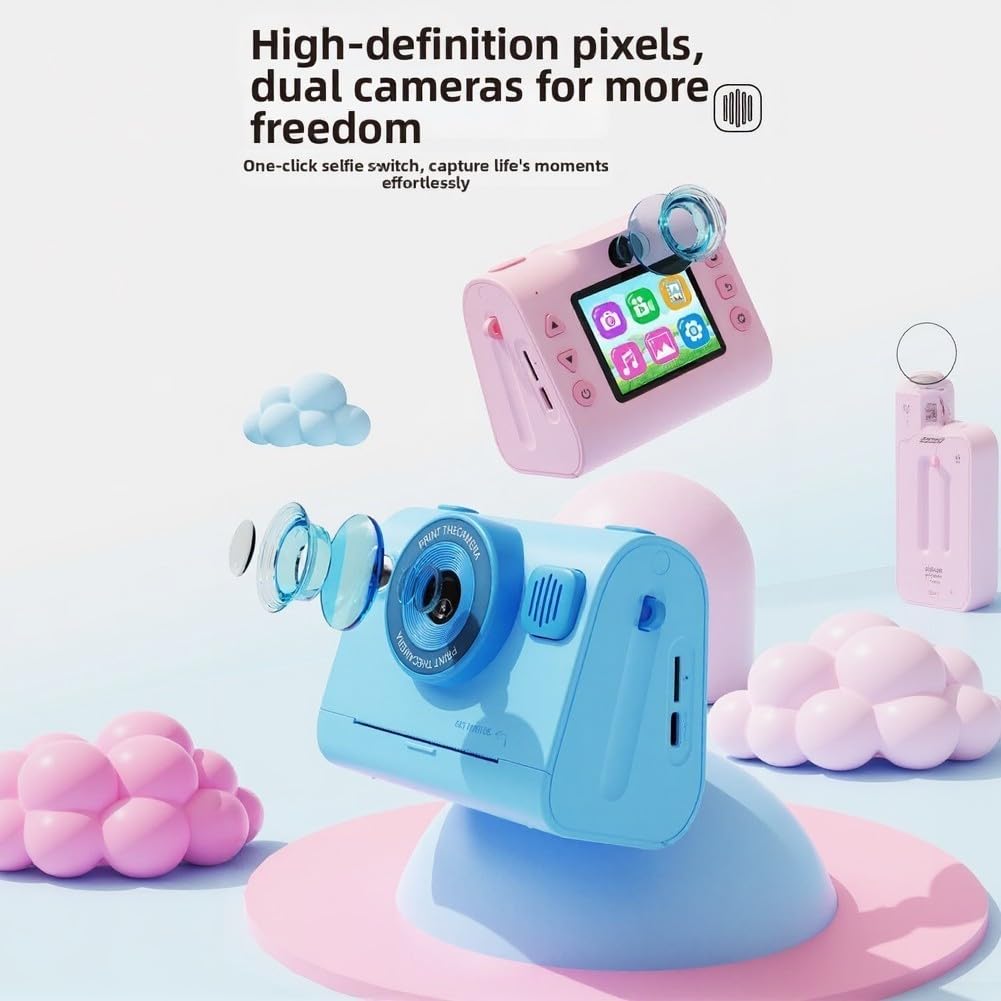 Fotocamera istantanea Dual Lens ABS Blu Fotocamera istantanea Dual Lens(Blue Print Camera) | Sistema a doppia lente, anteriore e posteriore, materiale ABS, colori blu e rosa, design compatto